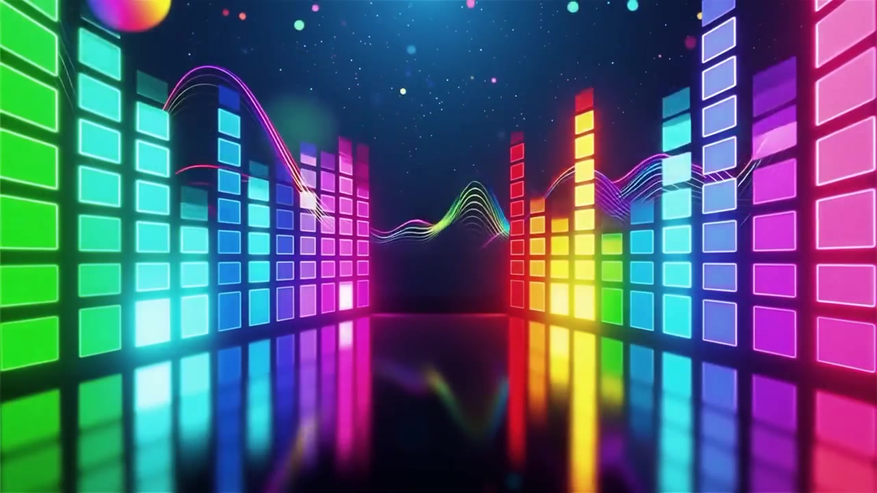 Futuristisk regnbuefarvet neon musik equalizer visualisering baggrund.