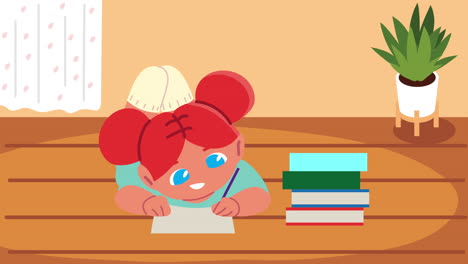 niña estudiante escribiendo en el suelo.