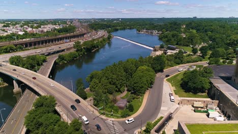Aerial-Shot-of-Schuylkill-River-and-Boat-House-Row