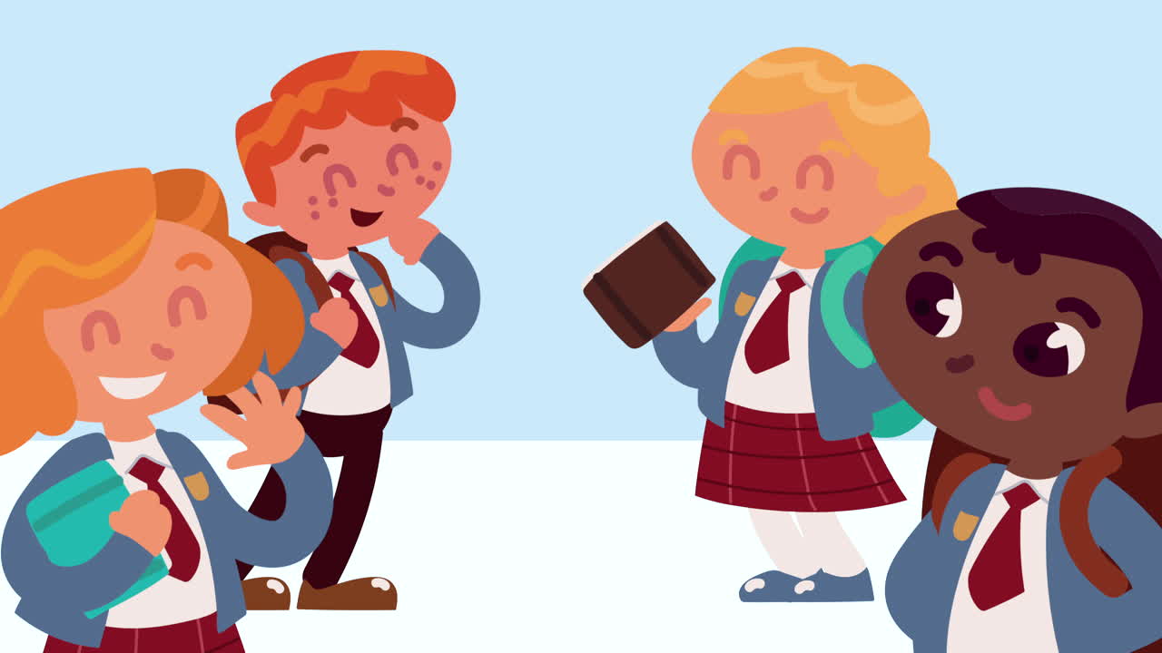 인종 간의 작은 학생 그룹 애니메이션