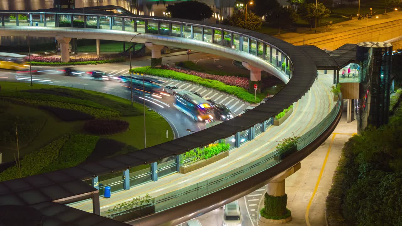 중국 나이트 라이트 마카오 시의 유명한 트래픽 서클 옥상 파노라마 4k 타임 스