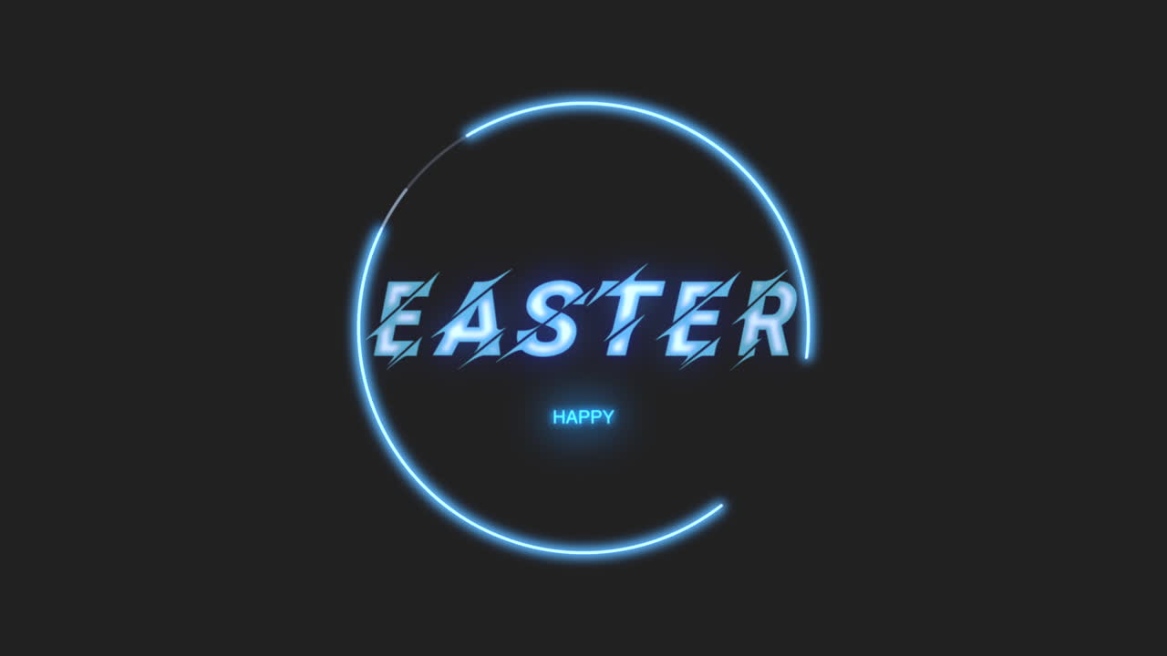 felices pascuas con círculo azul neón sobre degradado negro