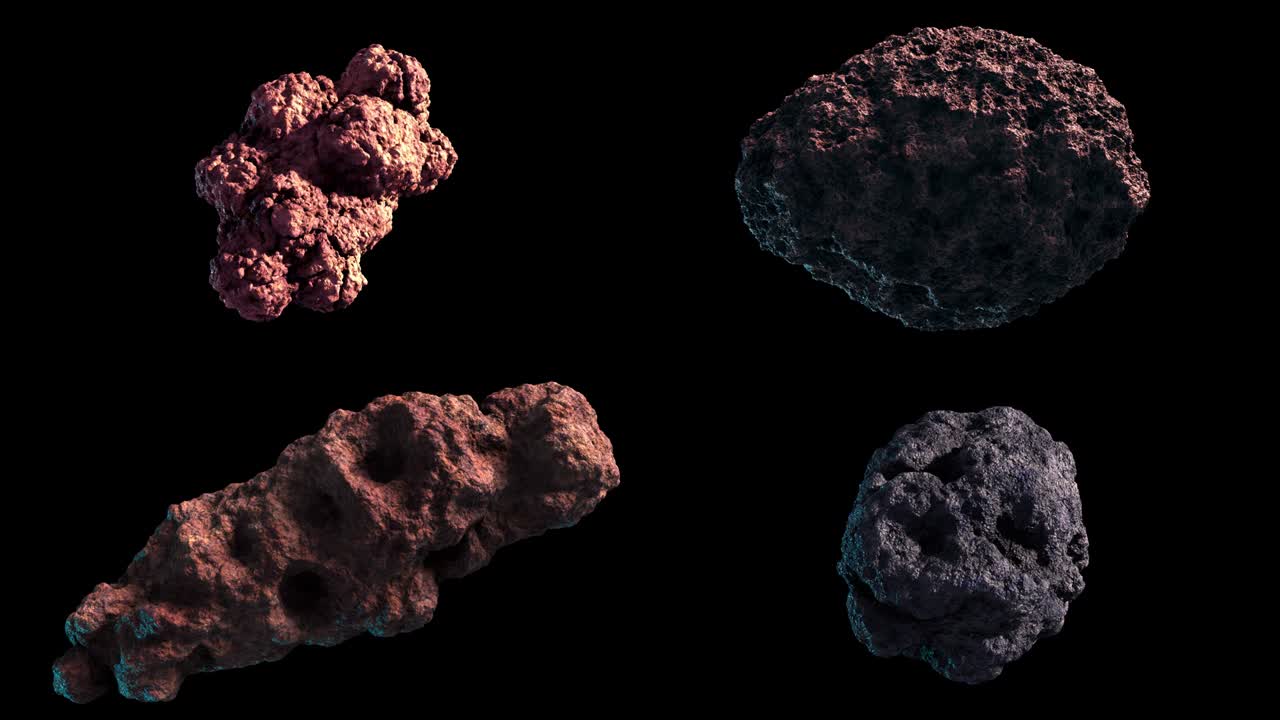 4 Loop-able rotating asteroids with Alpha channel