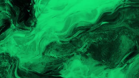 Animation-of-vibrant-coloured-green-liquid-flowing-in-hypnotic-motion-on-black-background