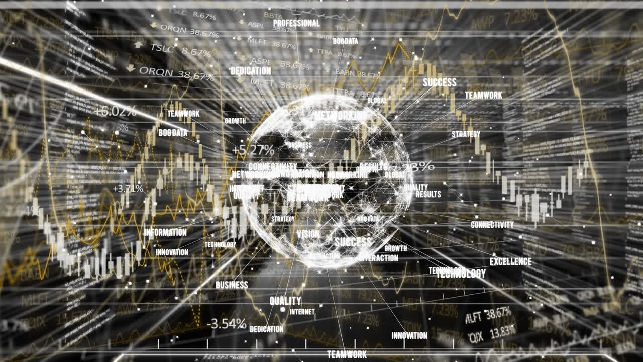 검은색 배경 위의 데이터 처리와 함께 지구의 애니메이션