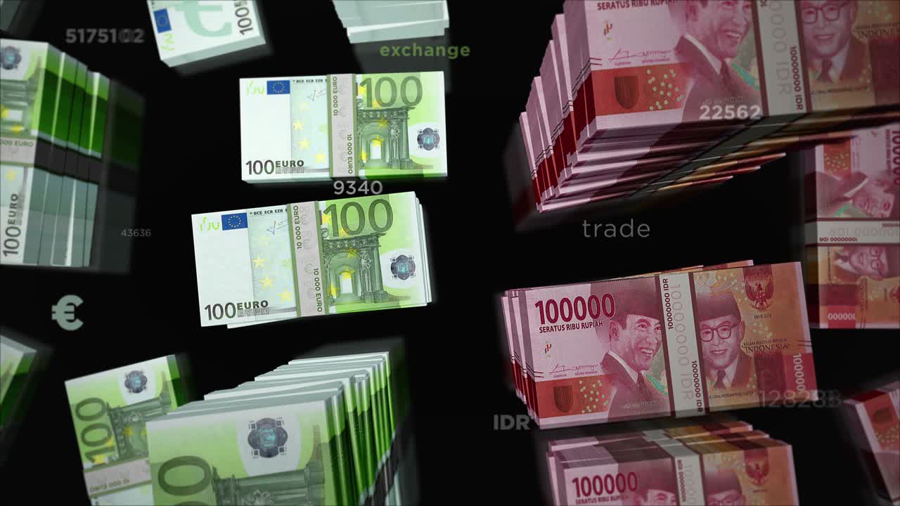 유로와 인도네시아 루피아 화폐 교환 루프 애니메이션