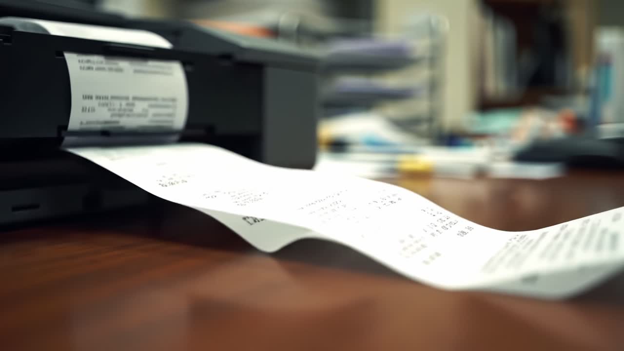 Detailed Examination of a Thermal Receipt Printer in Action, Demonstrating the Continuous Flow of Receipt Paper as Information is Rendered and Documented