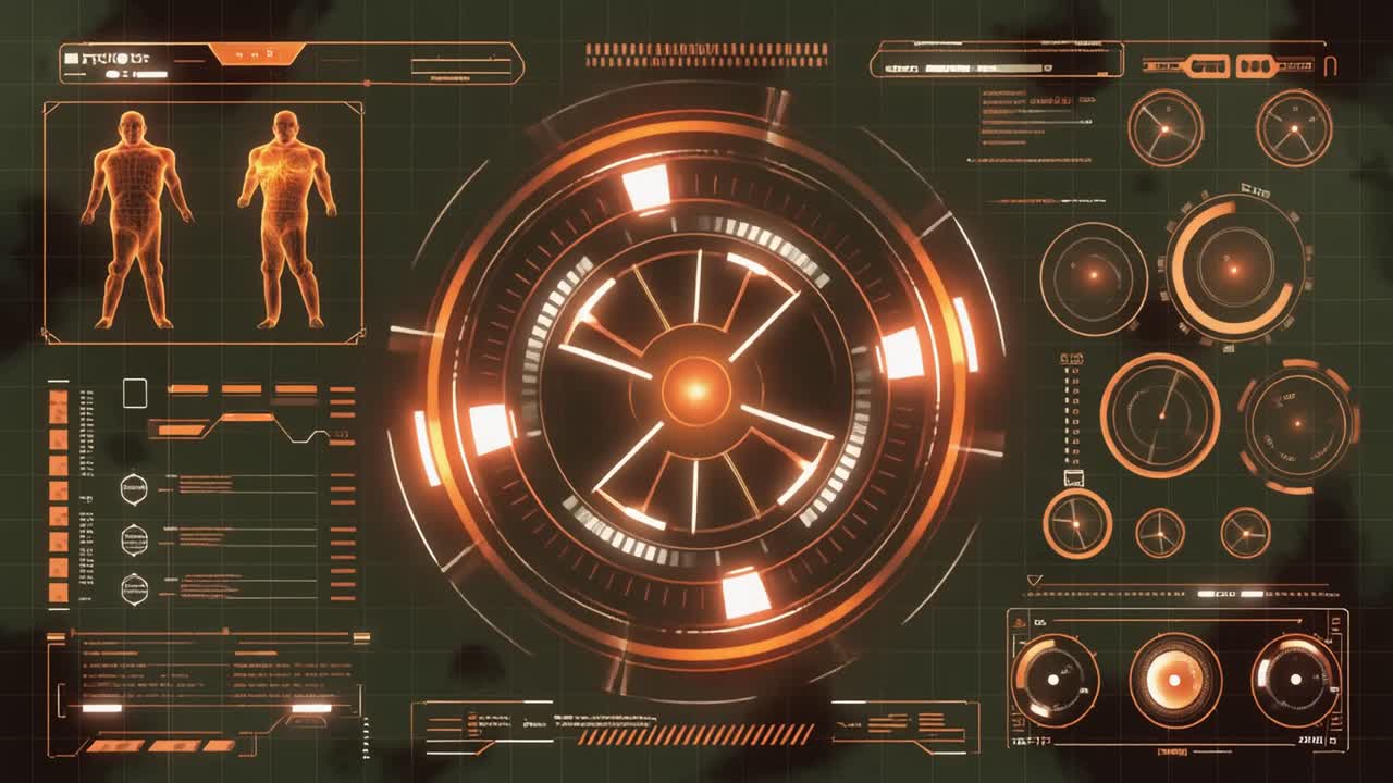Futuristic HUD Interface Displaying Human Body Scan Data