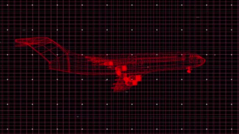 Animation-Einer-3D-Flugzeugzeichnung,-Die-Sich-Auf-Einem-Gitter-Dreht