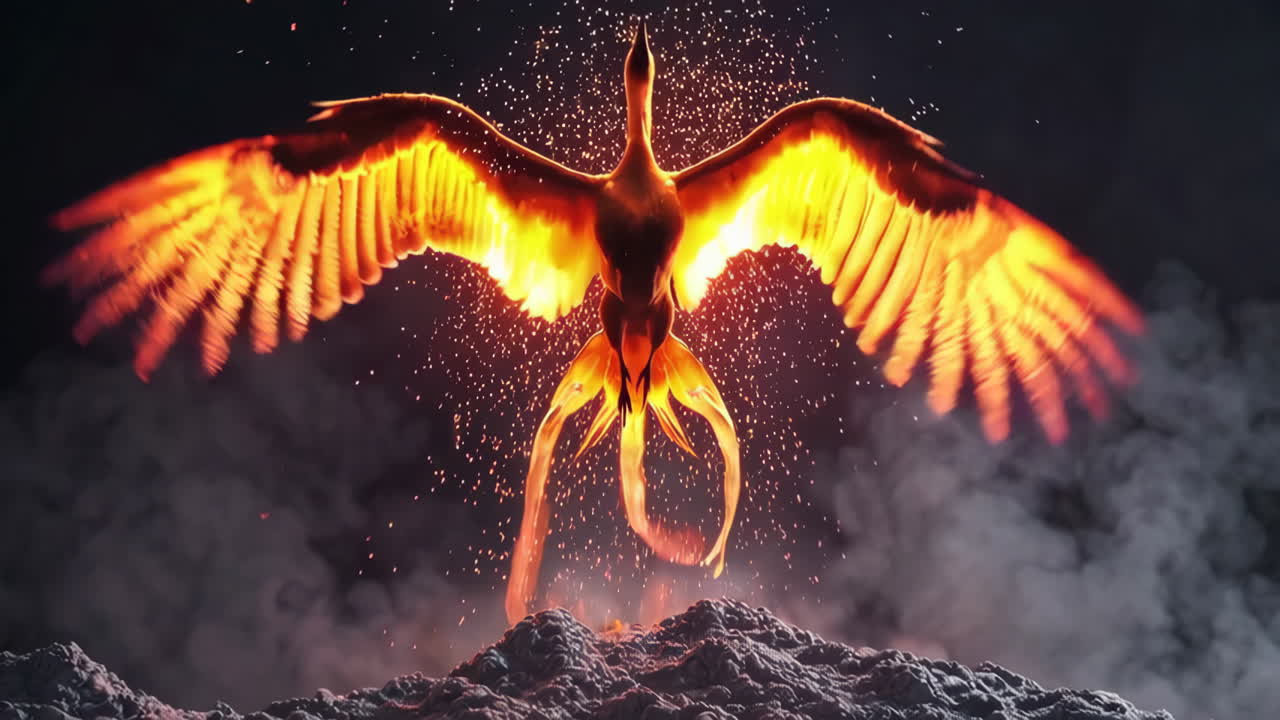 Fiery Phoenix Rising from Ashes