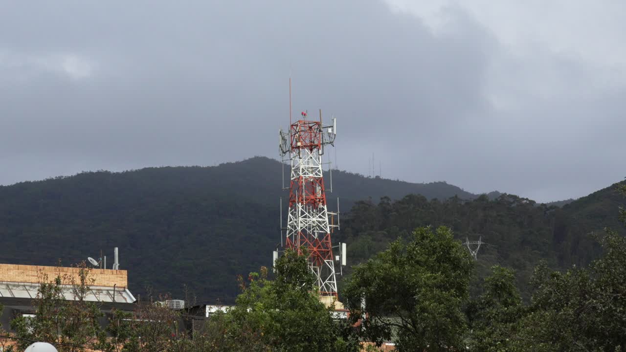 Telecommunication cell tower base transceiver station for 4G and 5G connectivity, bogota colombia