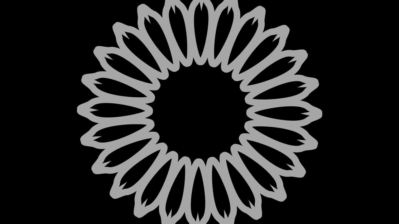 Graphic pattern in black and white with stroboscopic and hypnotic effect, while rotating clockwise and increasing in size.