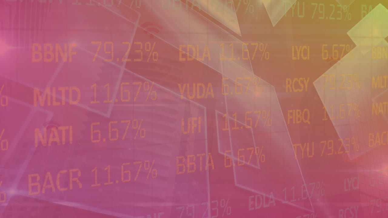 animación del tablero de negociación sobre vista de ángulo bajo de cuadrados y rectángulos sobre fondo negro