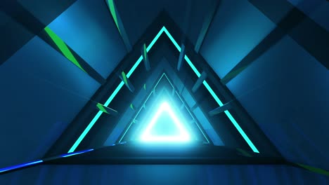 futuristic triangle tunnel with neon lighting