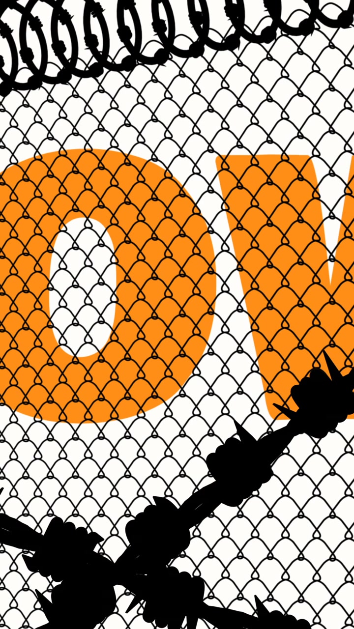 Animation of pow over prison bars and man silhouette on white background