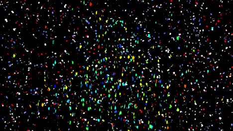 Animation-of-multi-coloured-confetti-falling-against-black-background