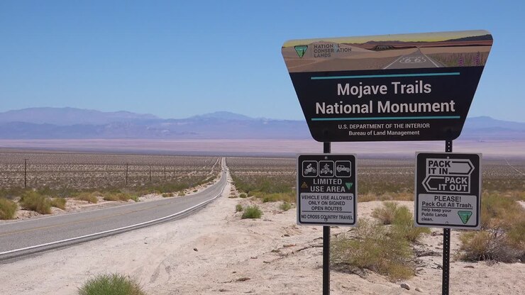 A sign welcomes visitors to Mojave Trails National Monument