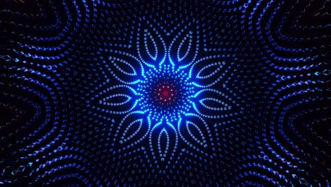 flor azul y naranja con patrón psicodélico. ciclo de kaleidoscopio vj