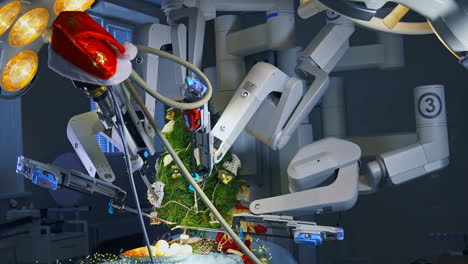 Hospital with robotic technology equipment. Close up view of medical robotic surgical arm