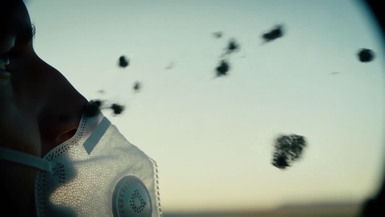 A Close-Up Observation of Airborne Particles Captured Through a Window, Highlighting the Impact of Mask Usage and Environmental Elements in the Surroundings