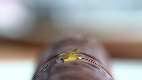 a person decorated a chocolate with a gold paper, close up shot, insert shot