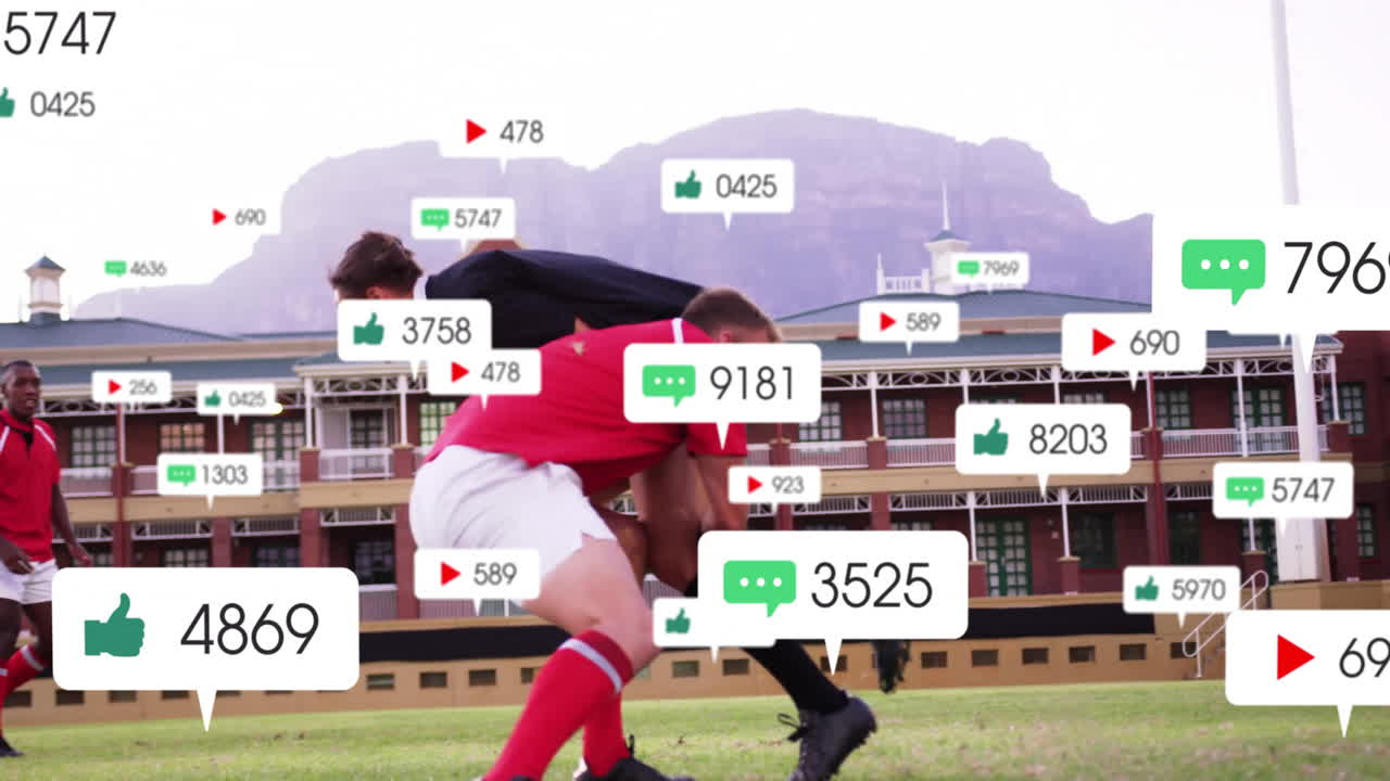 다양한 럭비 선수에 대한 아이콘의 애니메이션과 데이터 처리