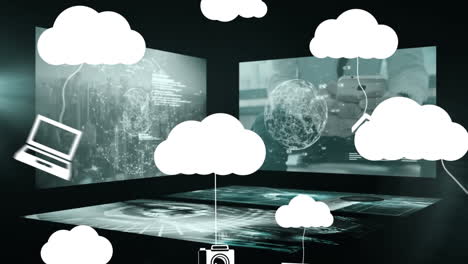 animación de nubes e iconos digitales animación de servidores de computadoras animación en nubes animación
