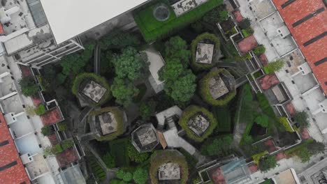 Top-down-view-of-big-garden-at-Tamarind-Square-at-Cyberjaya,-aerial