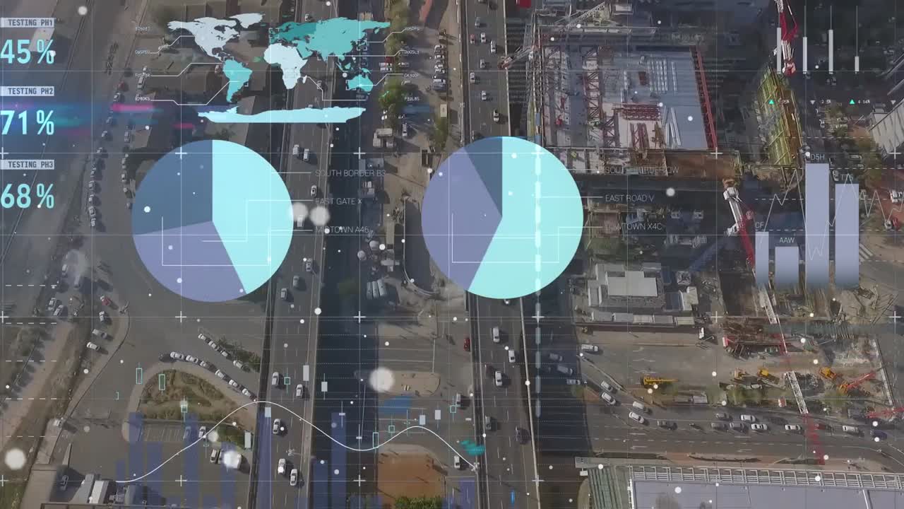 animación del procesamiento de datos sobre el paisaje urbano