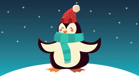 happy merry christmas animation with cute penguin wearing santa hat