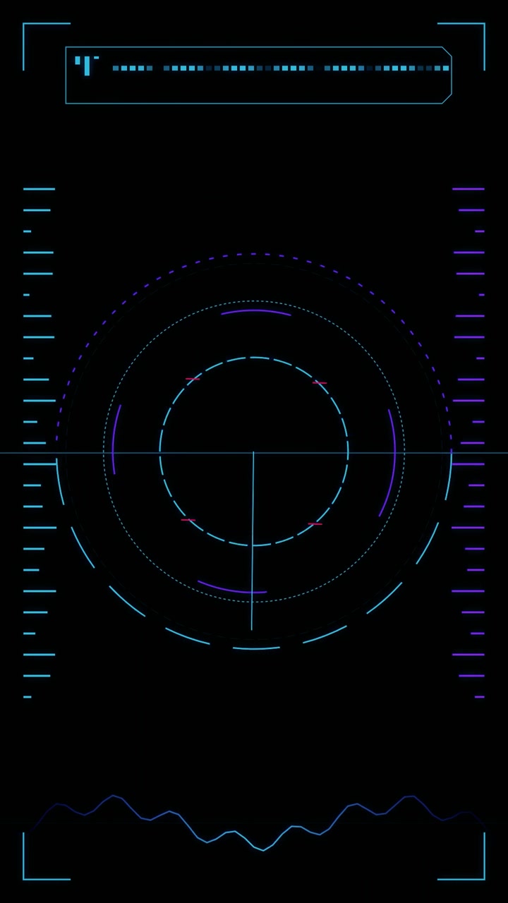 Interfaccia radar digitale futuristica in scansione su sfondo nero.