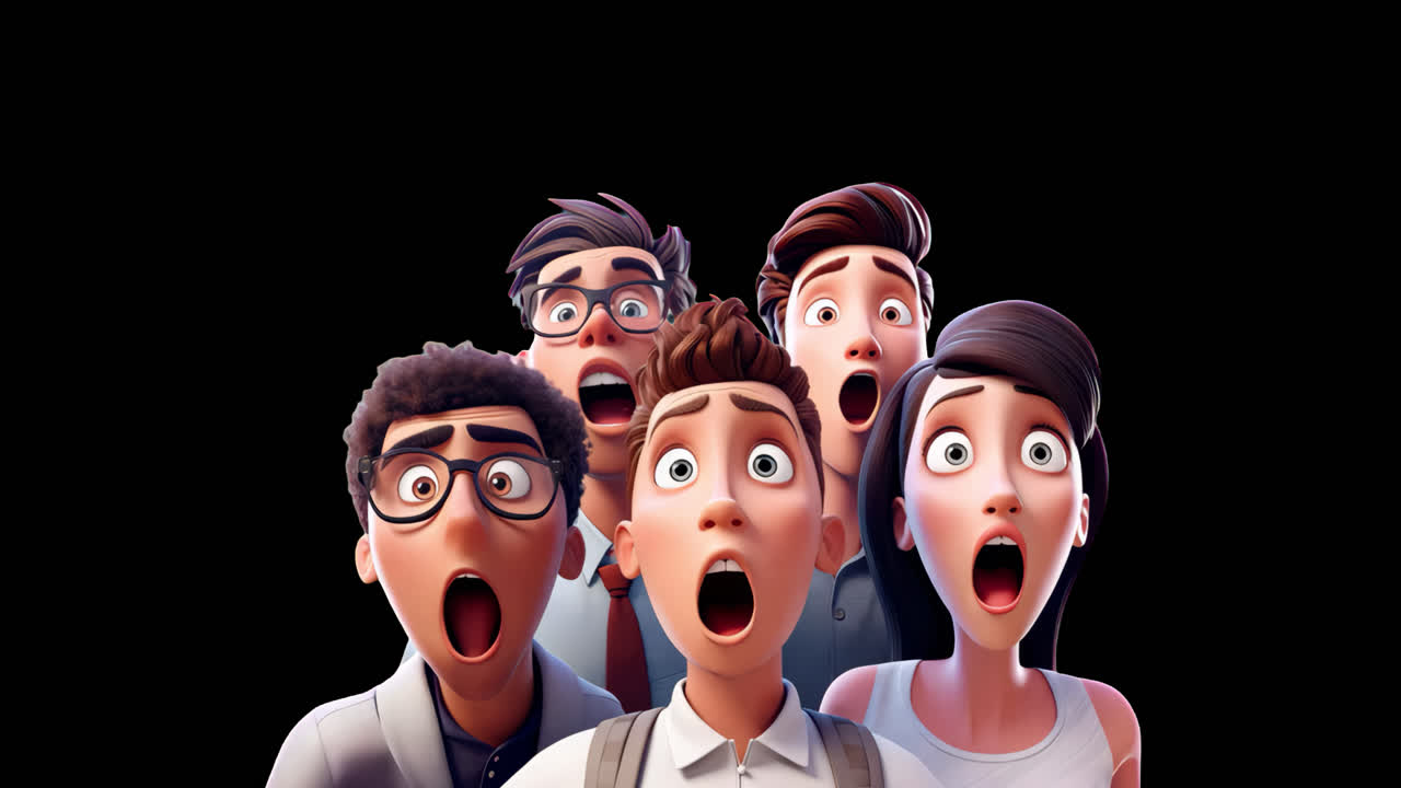 Surprised animated characters expression animated overlay, transparent 4K video, alpha channel