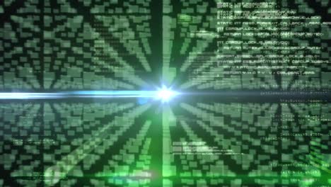 animación del procesamiento de datos y el candado de seguridad en línea sobre fondo negro