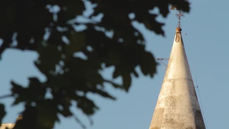 Urban-City-Heritage-Travel-Old-Building-Clock-Tower-Morning-Sunny-Portugal-Tilt-Movement