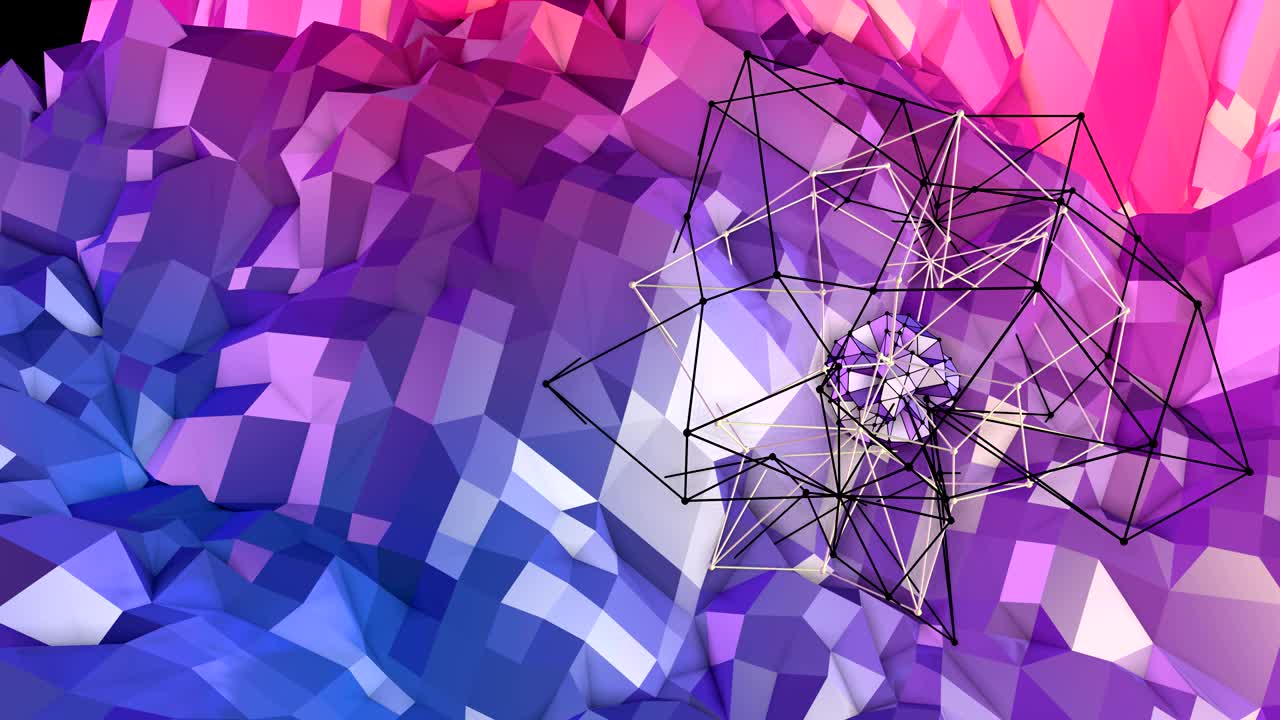 abstracto simple azul rojo baja poli superficie 3d como cuadrícula geométrica. fondo de movimiento de baja poli geométrica suave con polígonos rojos azules puros. fondo de bucle sin costuras 4k fullhd con gradiente azul rojo