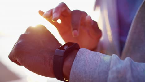 african american male doing sport wearing smart watch