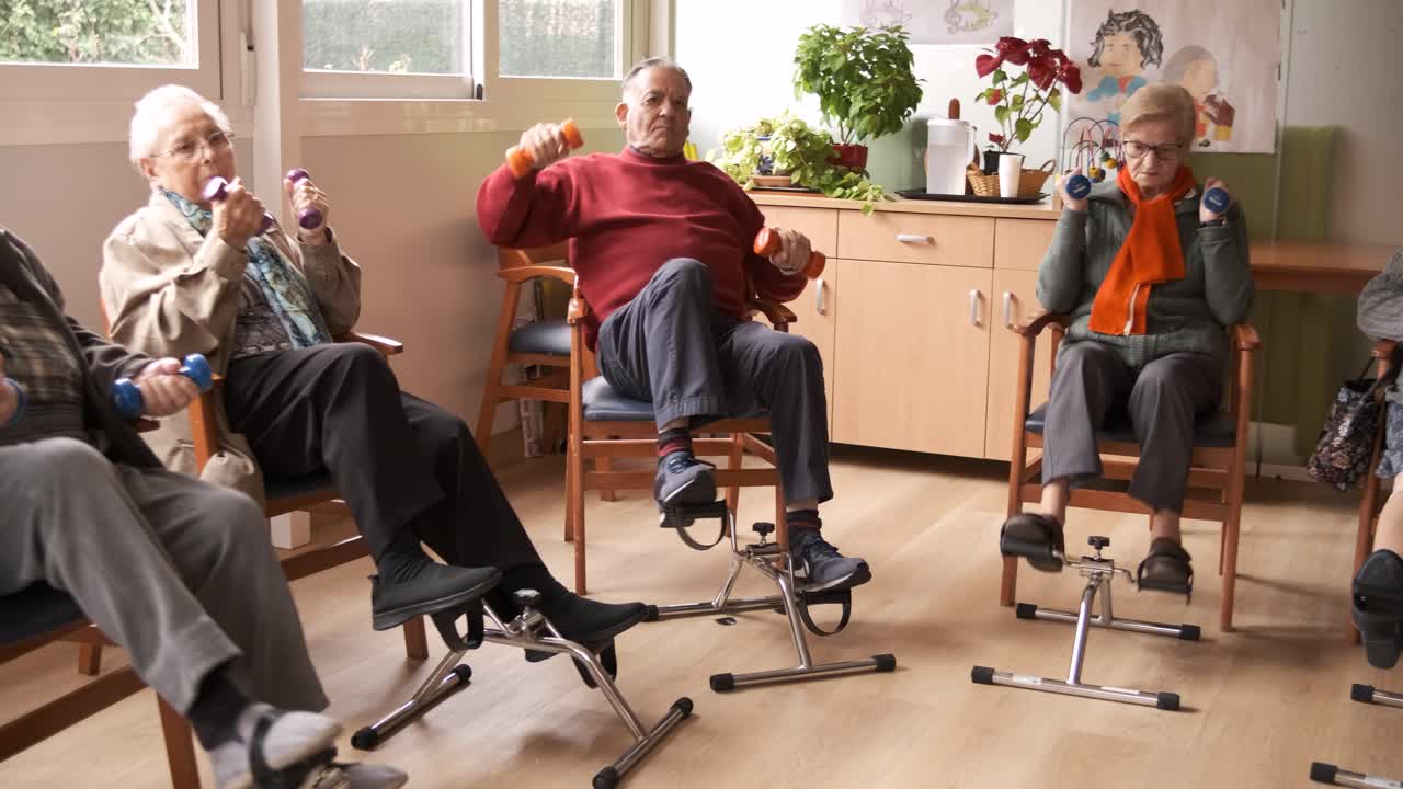 Senior people doing exercises at rehabilitation center