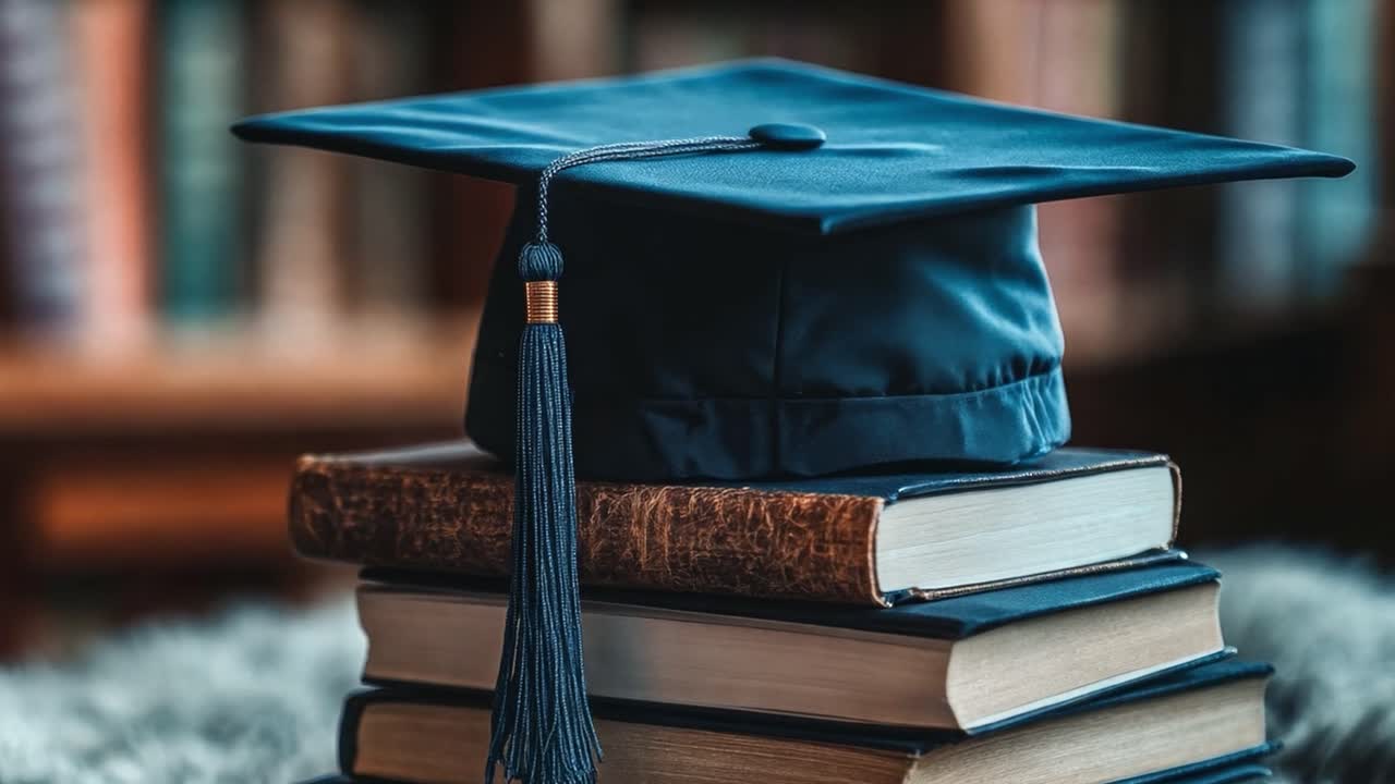 Graduation Mortarboard on Stack of Books