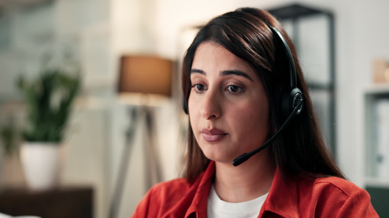 Woman in headset working in customer service