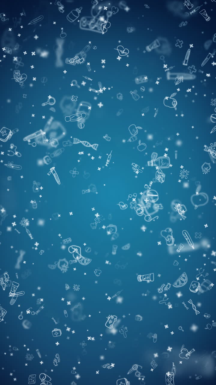 Seamless pattern healthcare and medical element blue background. Loop animation. Vertical video.