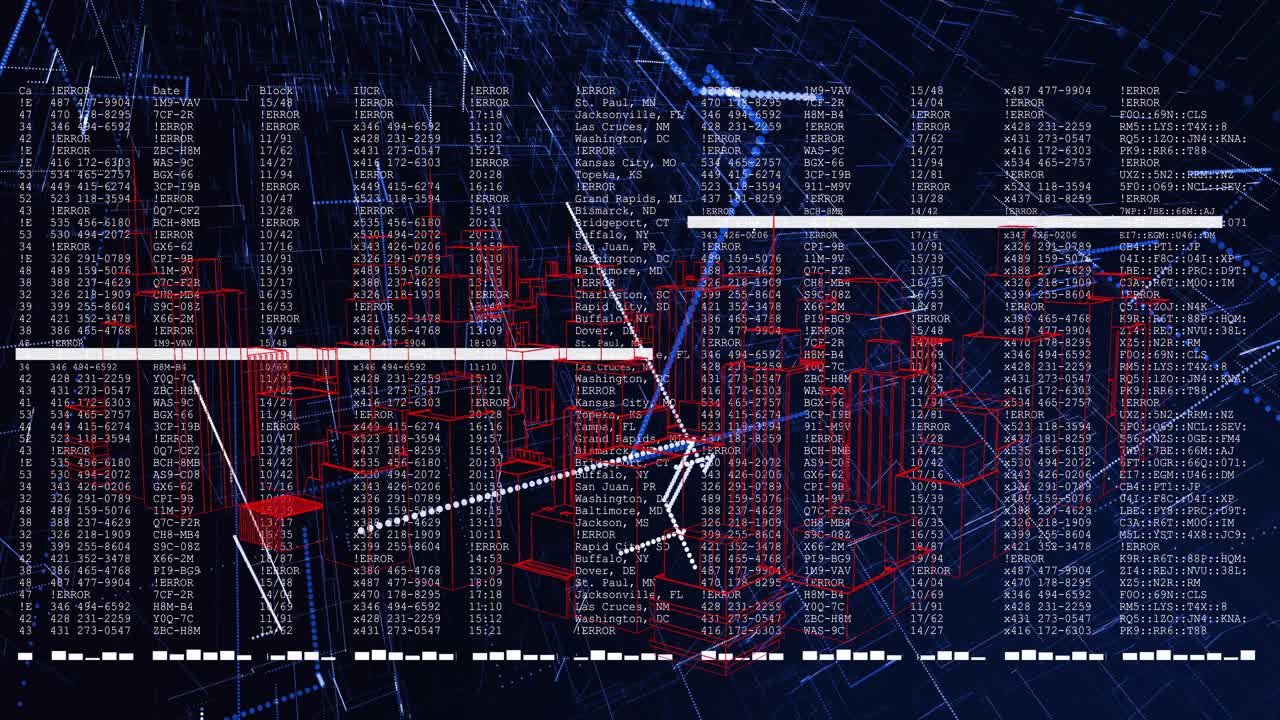 Void opening nodes drifting lines converging, code columns pulsing, bars scanning visualizing data
