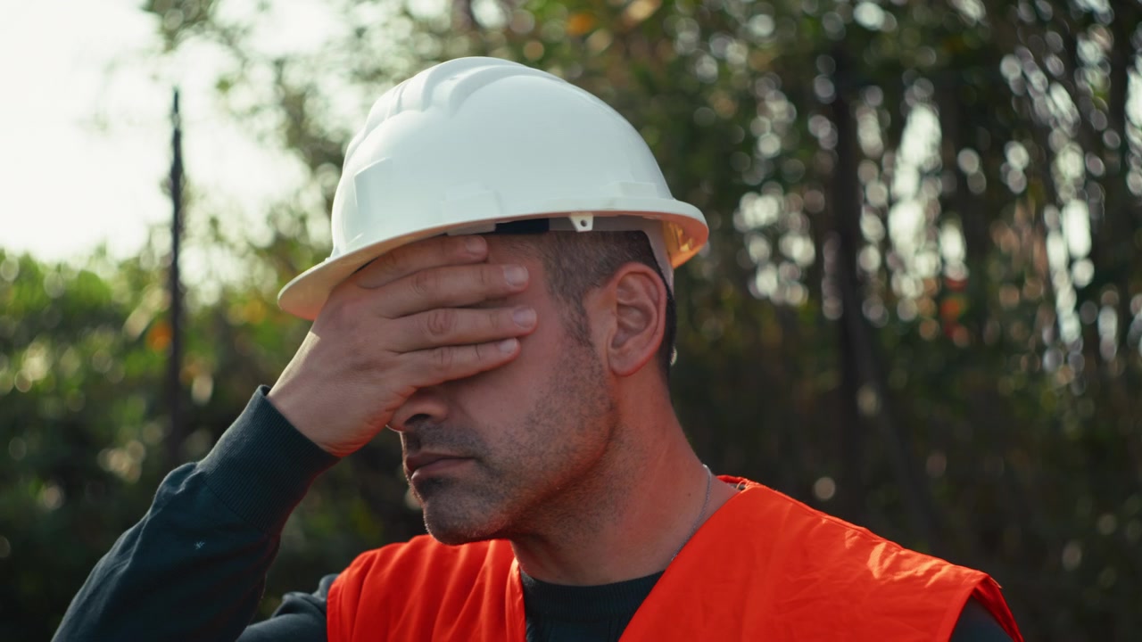 ingeniero desesperado cubriéndose la cara con las manos