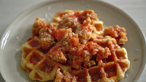 homemade fried chicken with waffle and cheese