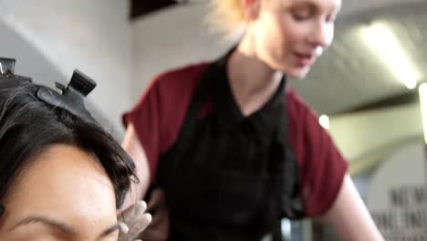 hairdresser dyeing hair of her client