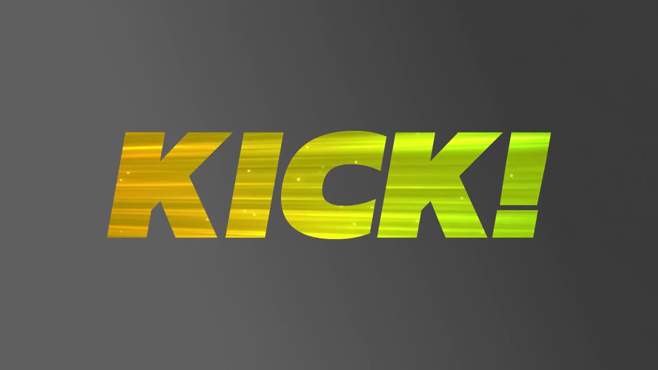 Animation of kick text over liquid grey background