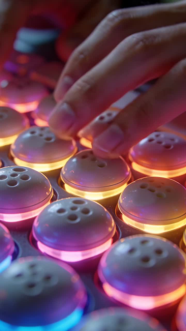 Nærbillede af hånd der trykker på oplyste RGB-tastaturtaster