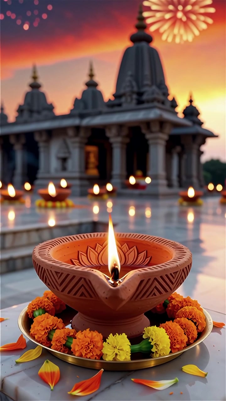 Diwali Festival Background with Lanterns and Traditional Diyas Decorations