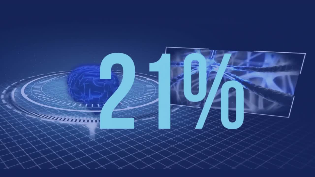 인체 뇌, dna, 디지털 인터페이스에서 데이터 처리를 가진 퍼센트 성장의 애니메이션