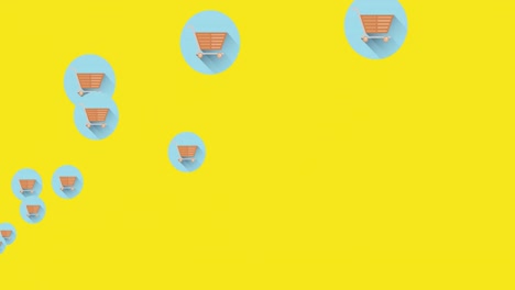 Mehrere-Warenkorbsymbole-Bewegen-Sich-Vor-Gelbem-Hintergrund