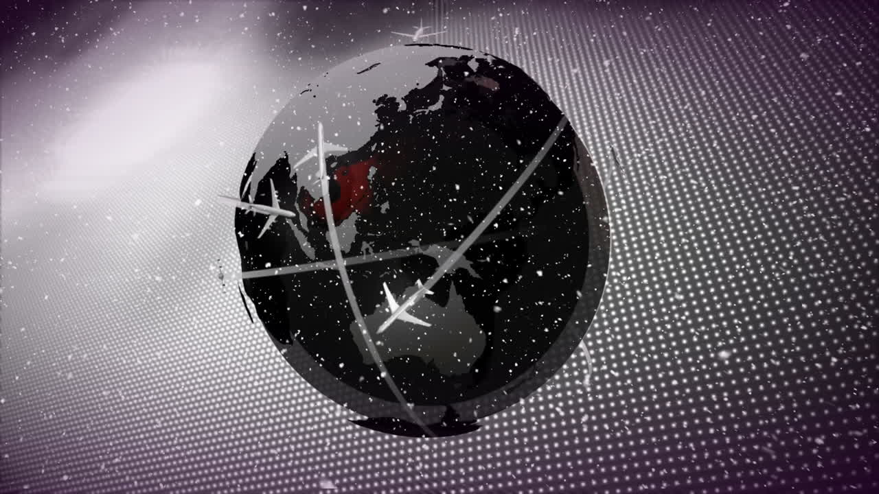 animación digital de un avión viajando alrededor del mundo 4k